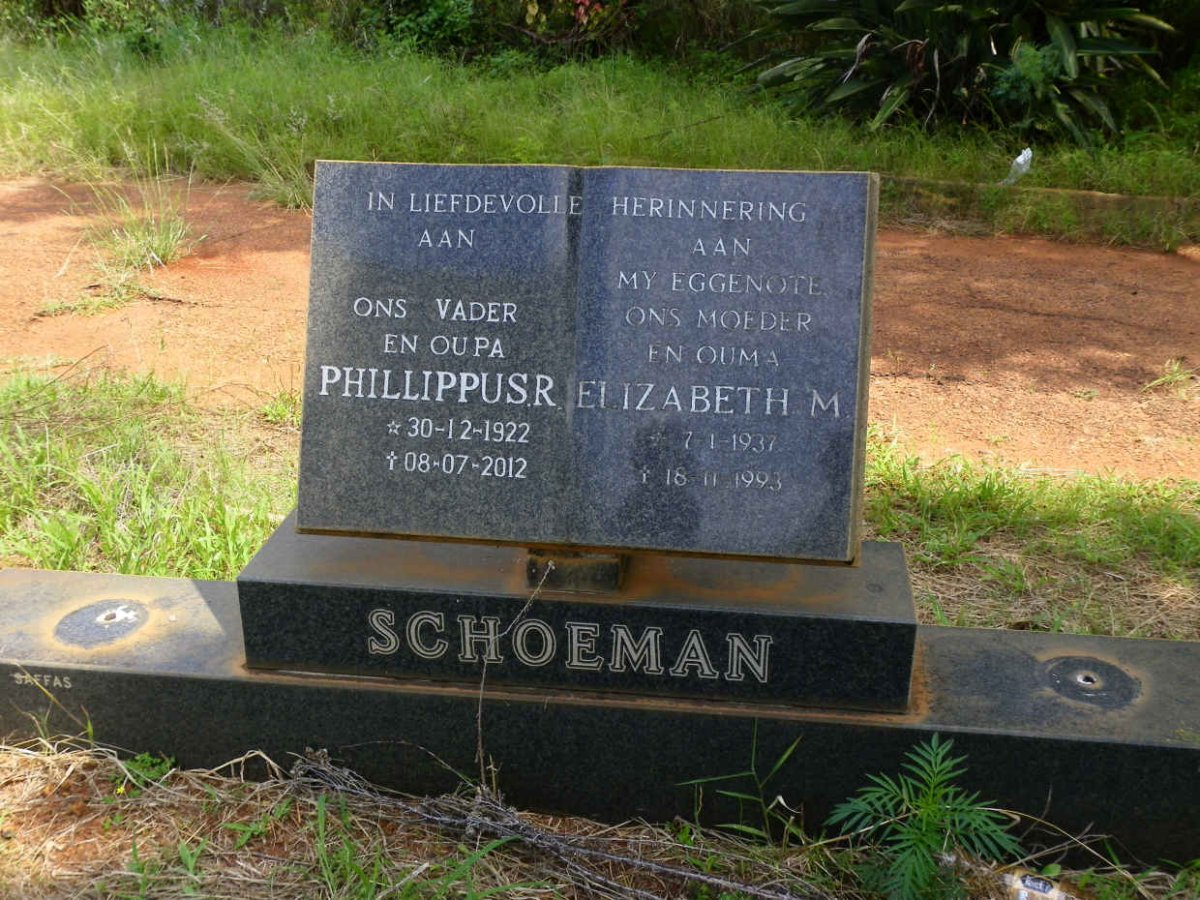 SCHOEMAN Phillippus R. 1922-2012 &amp; Elizabeth M. 1937-1993