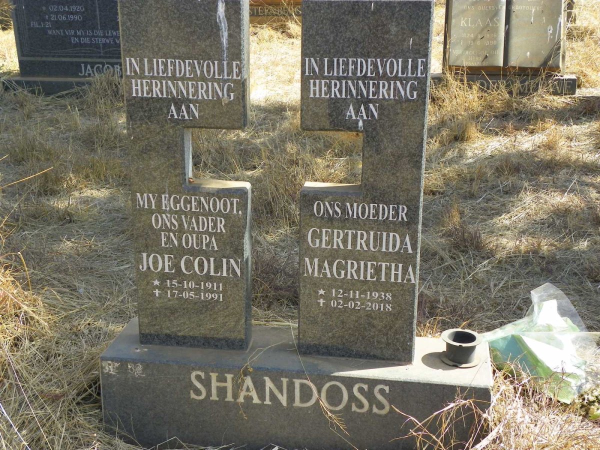 SHANDOSS Joe Colin 1911-1991 & Gertruida Magrietha 1938-2018