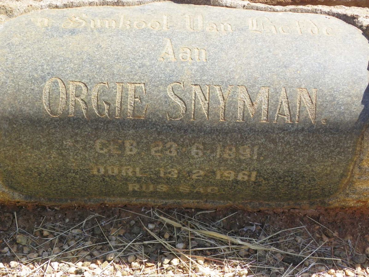 SNYMAN Orgie 1891-1961