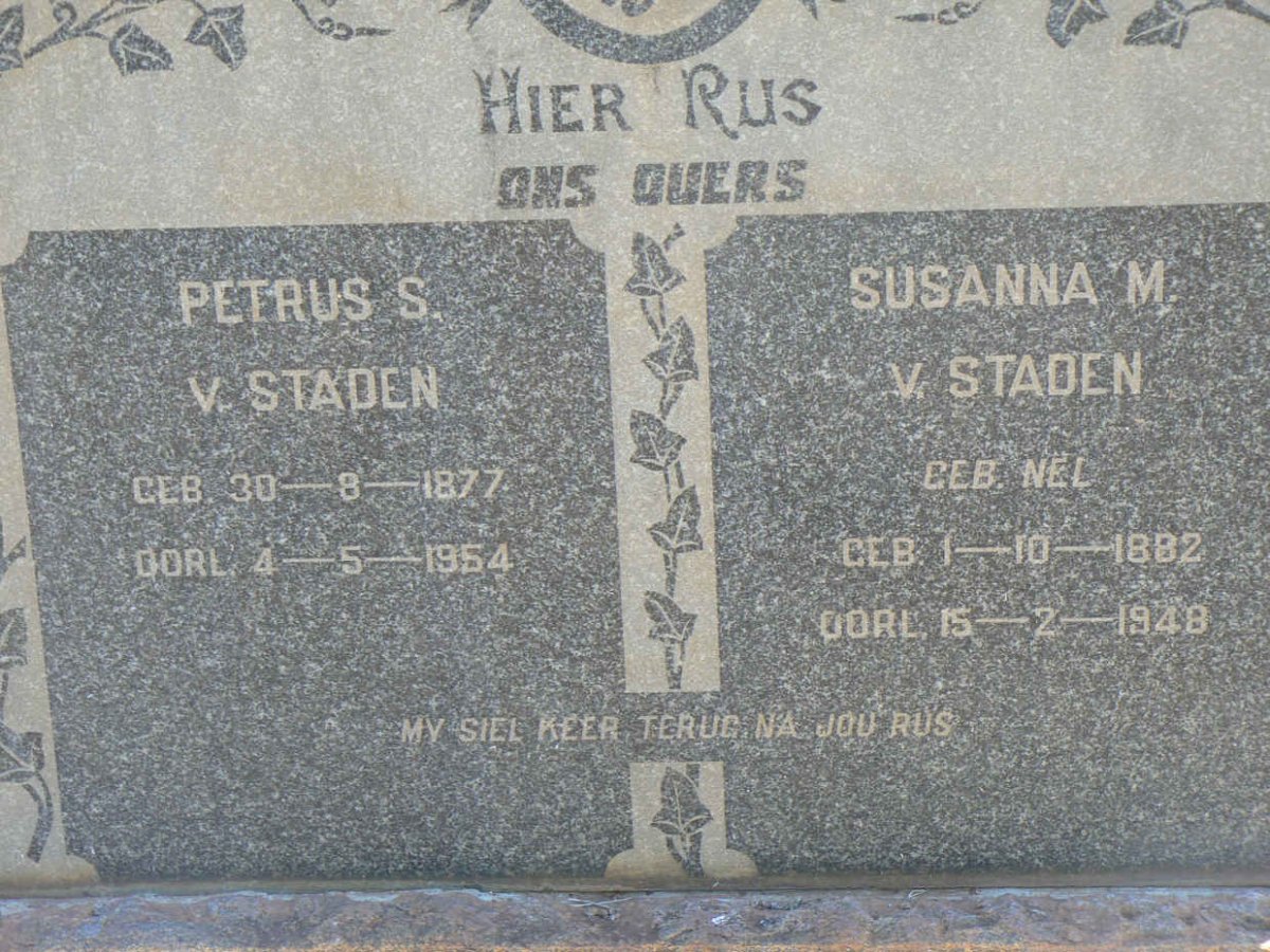 STADEN Petrus S., van 1877-1954 &amp; Susanna M. NEL 1882-1948