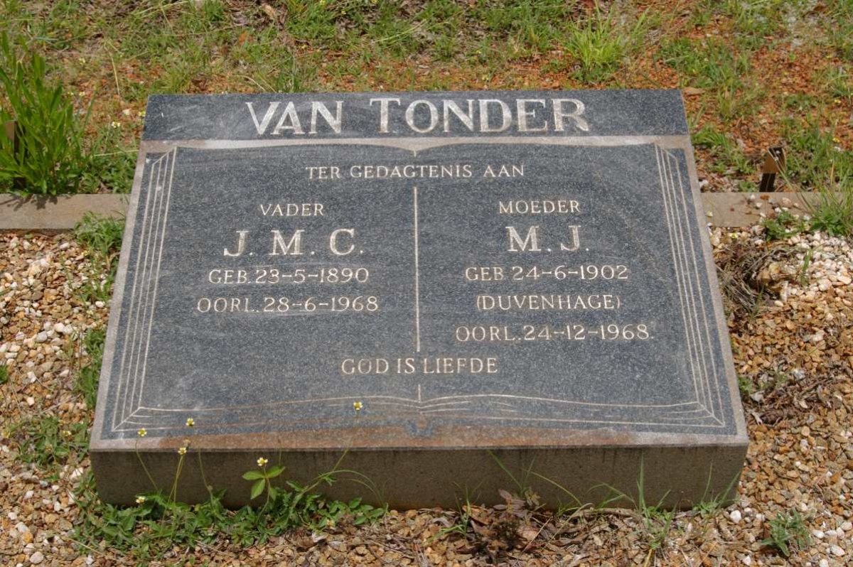TONDER J.M.C., van 1890-1968 &amp; M.J. DUVENHAGE 1902-1968