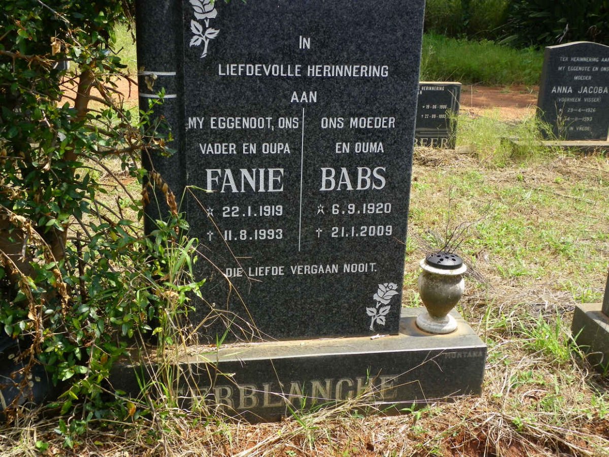 TERBLANCHE Fanie 1919-1993 &amp; Babs 1920-2009