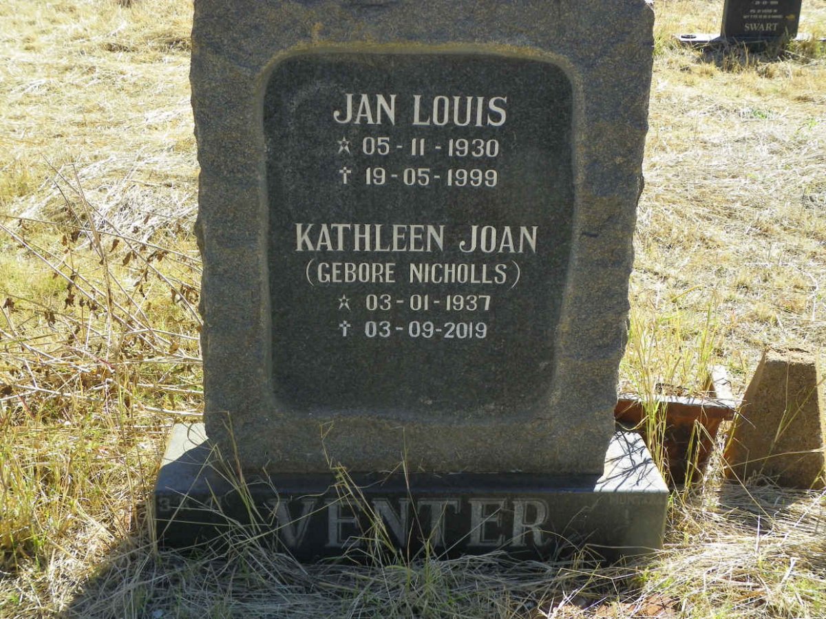 VENTER Jan Louis 1930-1999 & Kathleen Joan NICHOLLS 1937-2019