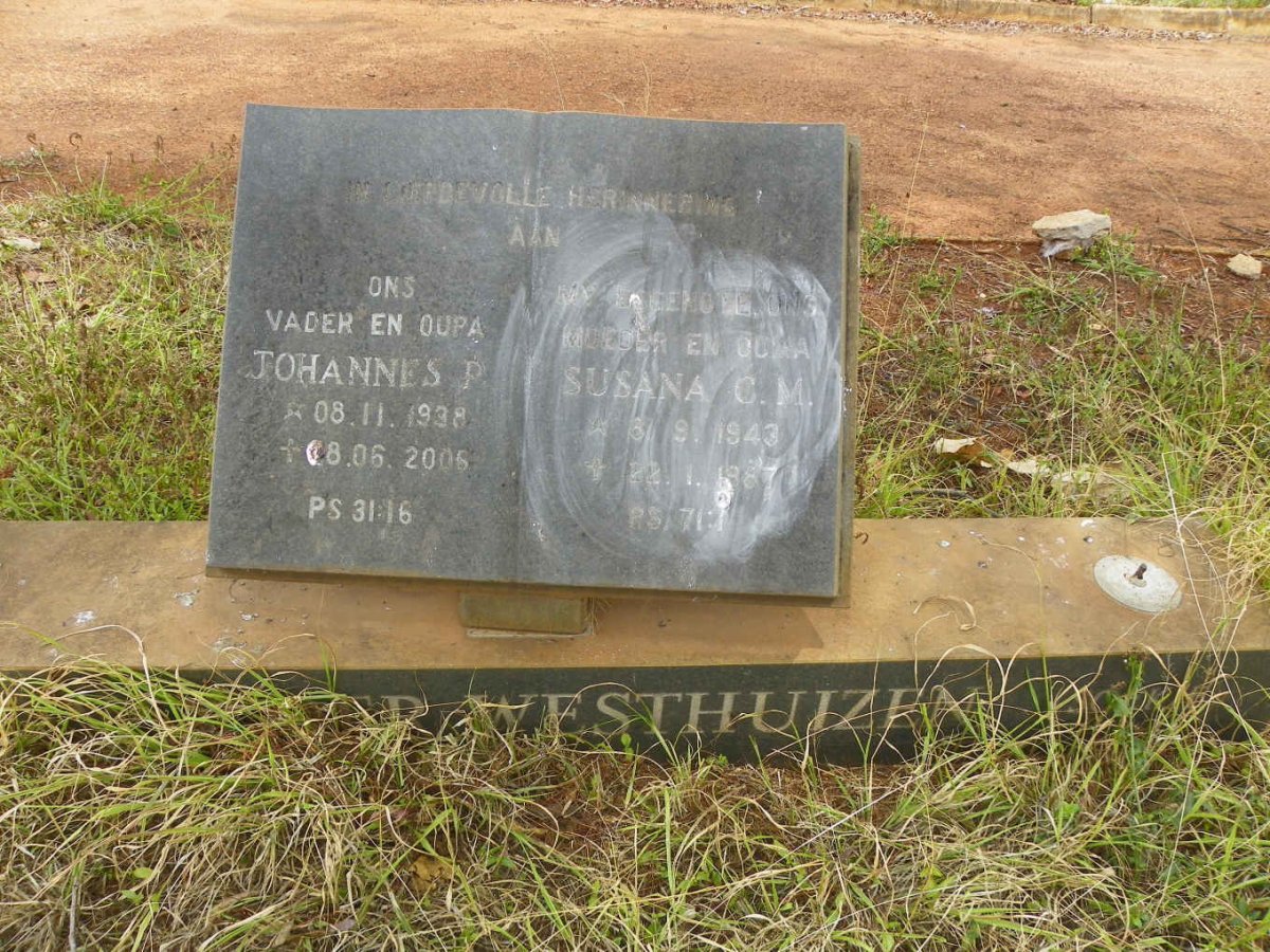 WESTHUIZEN Johannes P., van der 1938-2006 &amp; Susana C.M. 1943-1987
