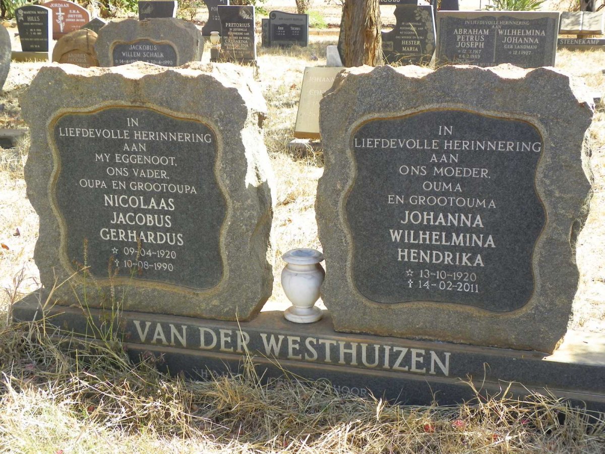 WESTHUIZEN Nicolaas Jacobus Gerhardus, van der 1920-1990 & Johanna Wilhelmina Hendrika 1920-2011