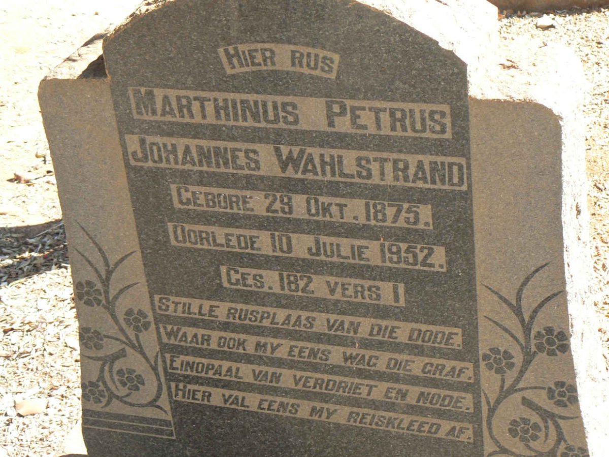 WAHLSTRAND Marthinus Petrus Johannes 1875-1952