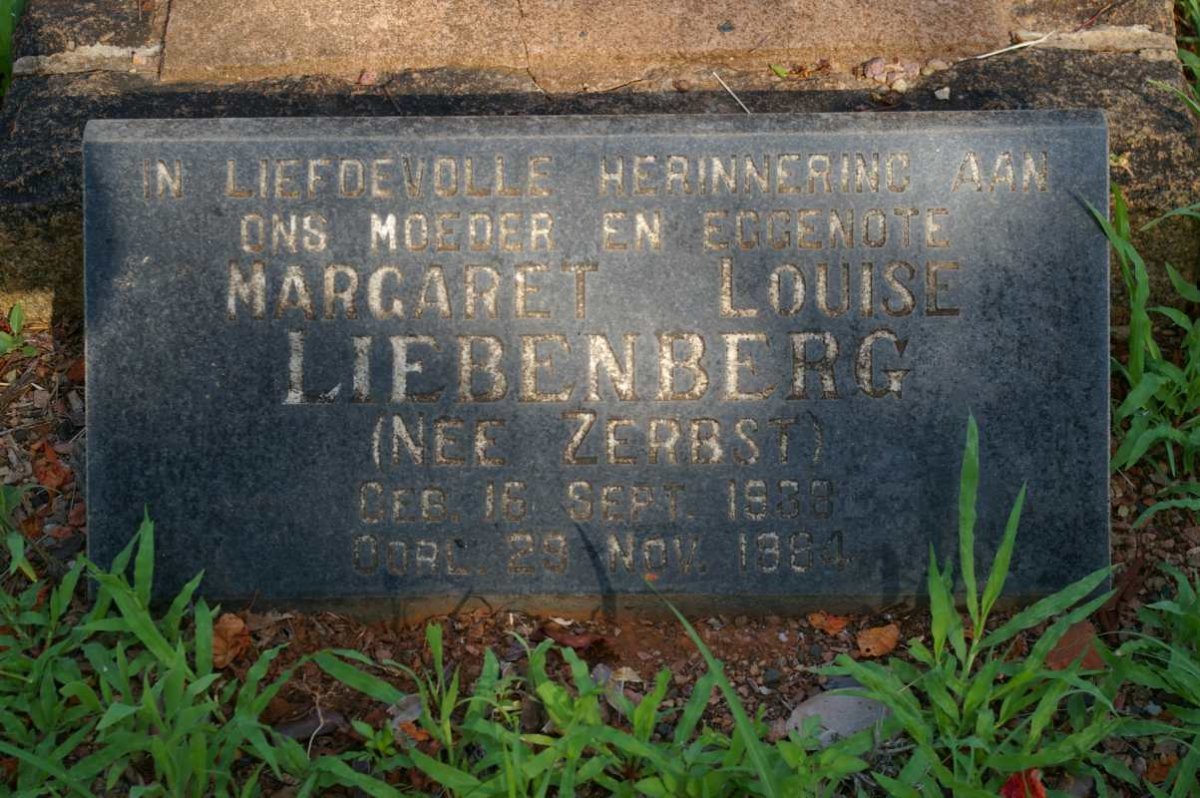 LIEBENBERG Margaret Louise nee ZERBST 1938-1984