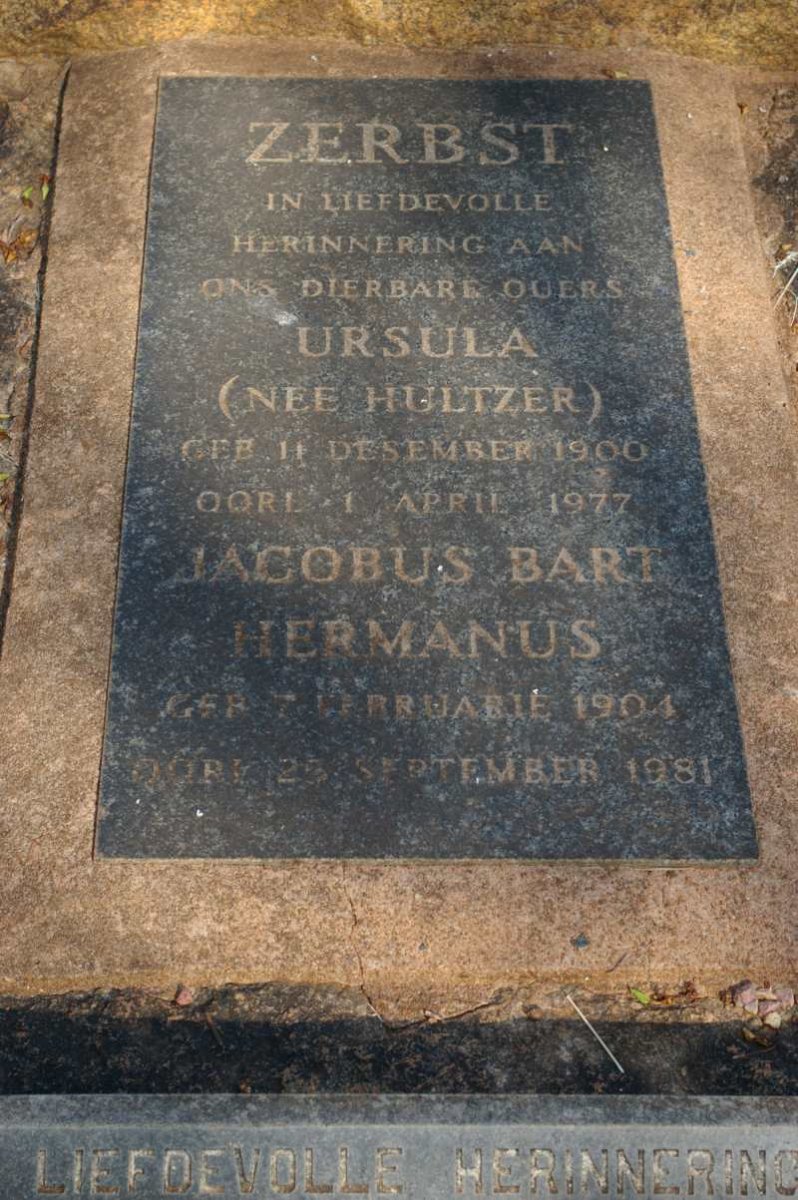 ZERBST Jacobus Bart Hermanus 1904-1981 &amp; Ursula HULTZER 1900-1977