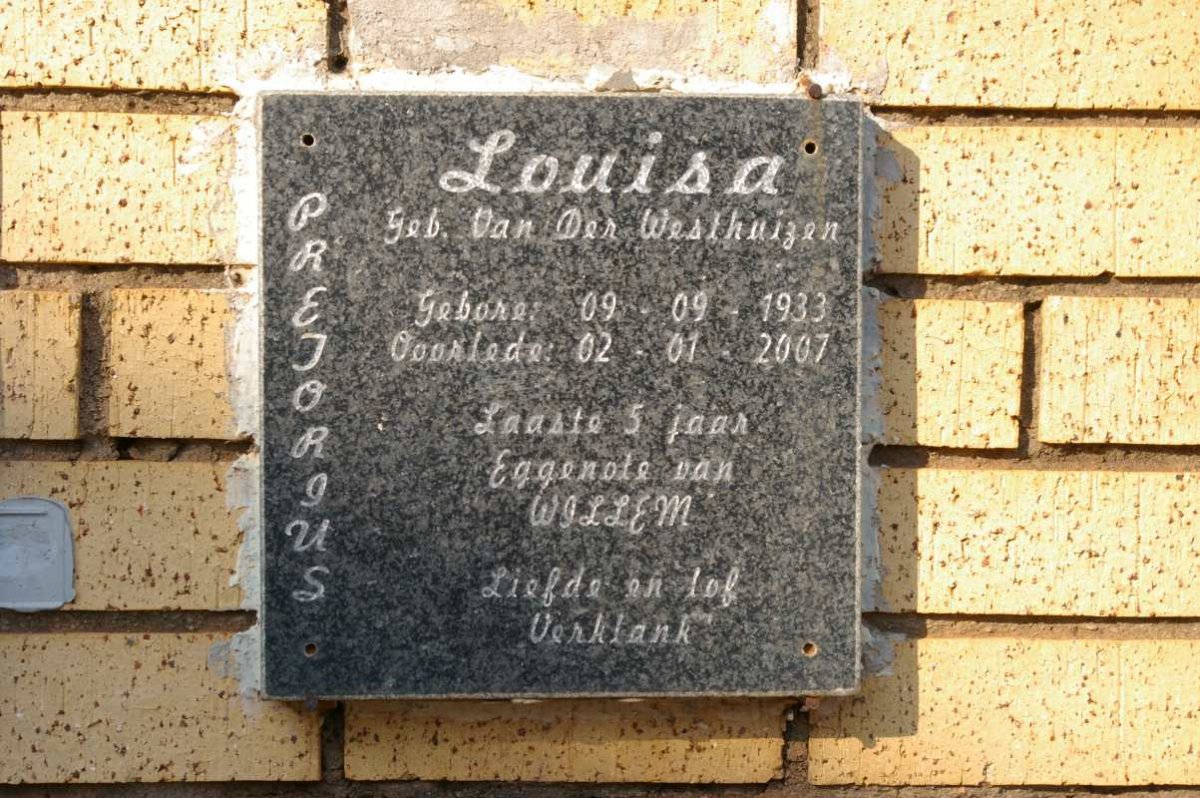 PRETORIUS Louisa nee VAN DER WESTHUIZEN 1933-2007
