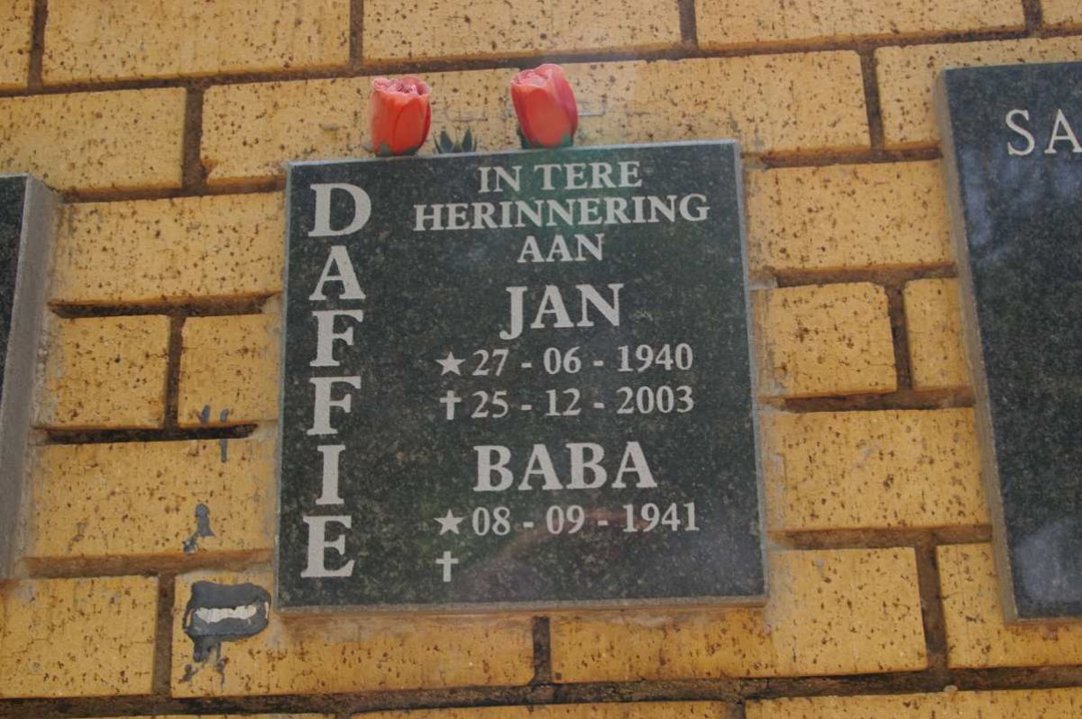 DAFFIE Jan 1940-2003 &amp; Baba 1941-