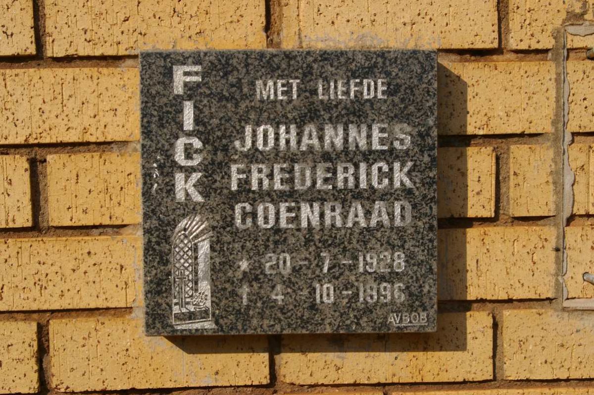 FICK Johannes Frederick Coenraad 1928-1996