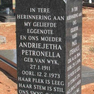ELOFF Paul Stefanus 1904-1976 &amp; Andriejetha Petronella VAN WYK 1911-1973 