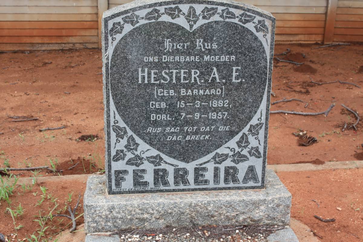 FERREIRA Hester A.E. nee BARNARD 1882-1957
