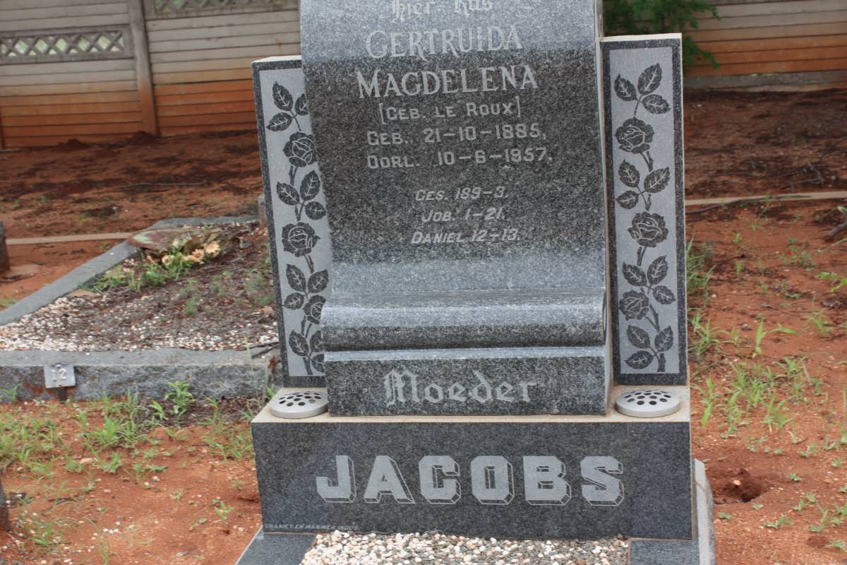 JACOBS Gertruida Magdelena nee LE ROUX 1885-1957