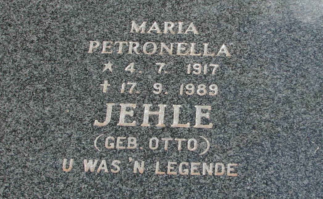 JEHLE Maria Petronella nee OTTO 1917-1989