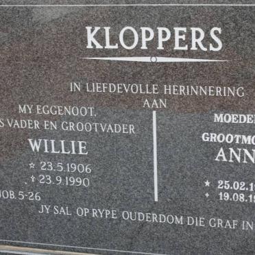 KLOPPERS Willie 1906-1990 &amp; Annie 1906-1995