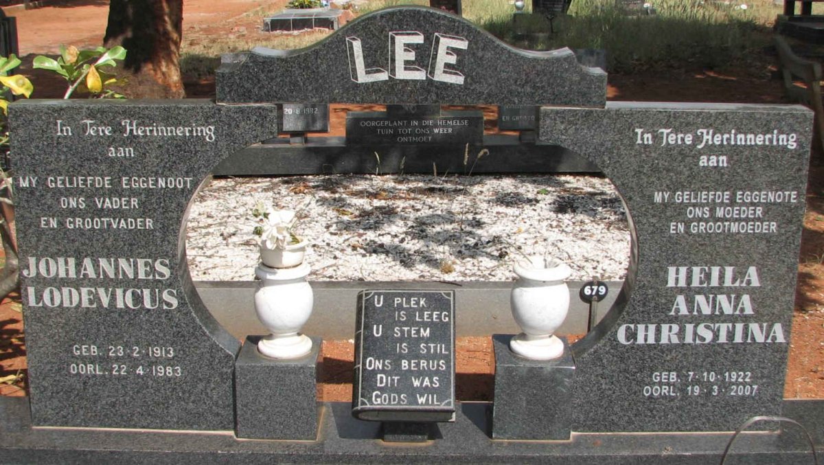 LEE Johannes Lodevicus 1913-1983 &amp; Heila Anna Christina 1922-2007