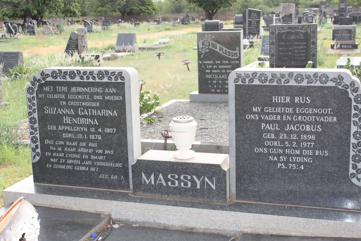MASSYN Paul Jacobus 1898-1977 &amp; Suzanna Catharina Hendrina APPELGRYN 1907-1970