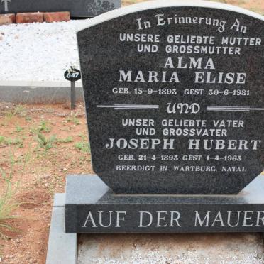 MAUER Joseph Hubert, auf der 1893-1963 &amp; Alma Maria Elise 1893-1981