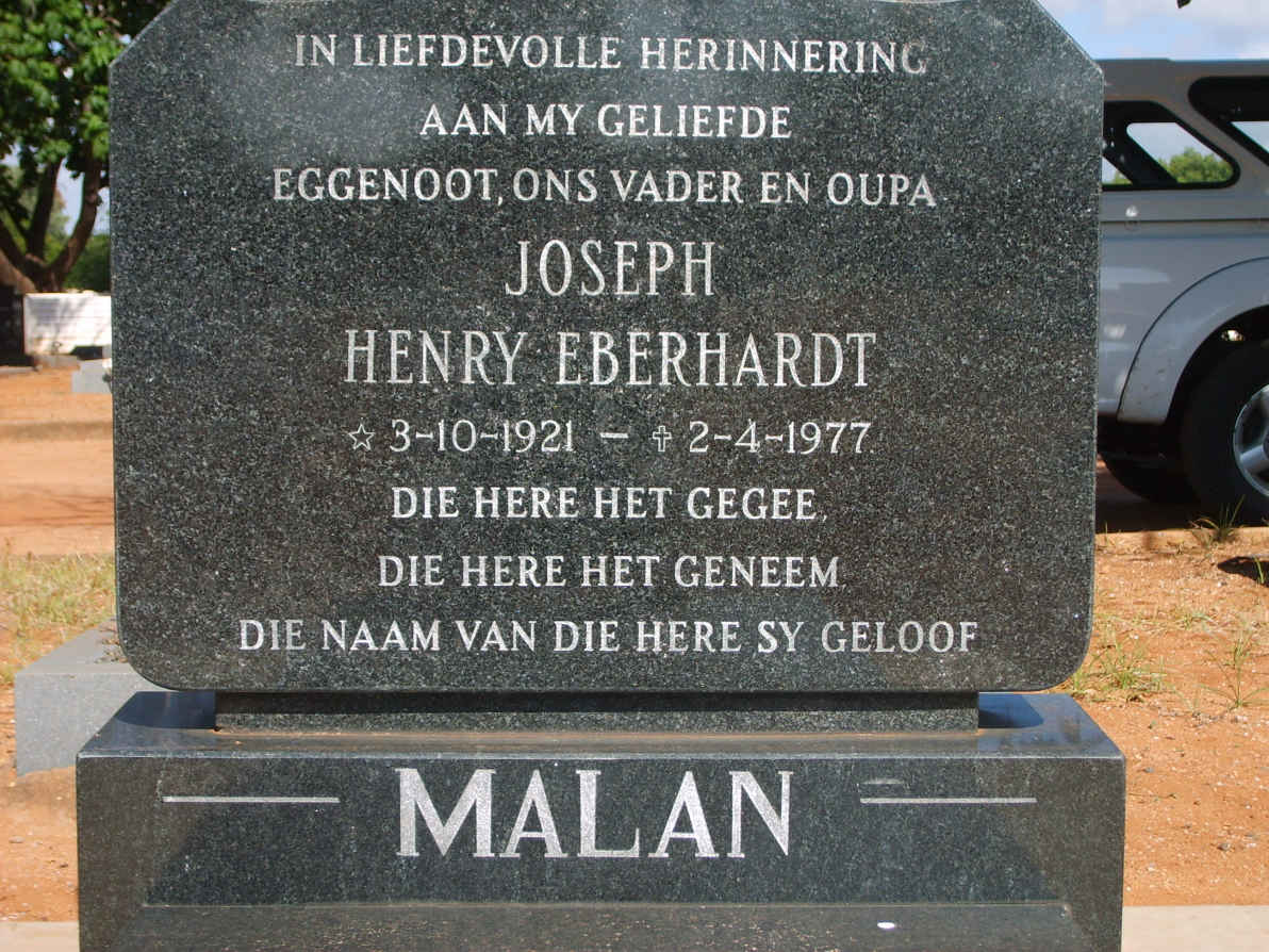 MALAN Joseph Henry Eberhardt 1921-1977