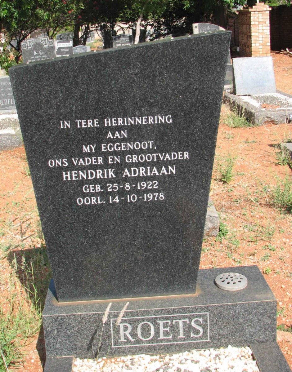 ROETS Hendrik Adriaan 1922-1978