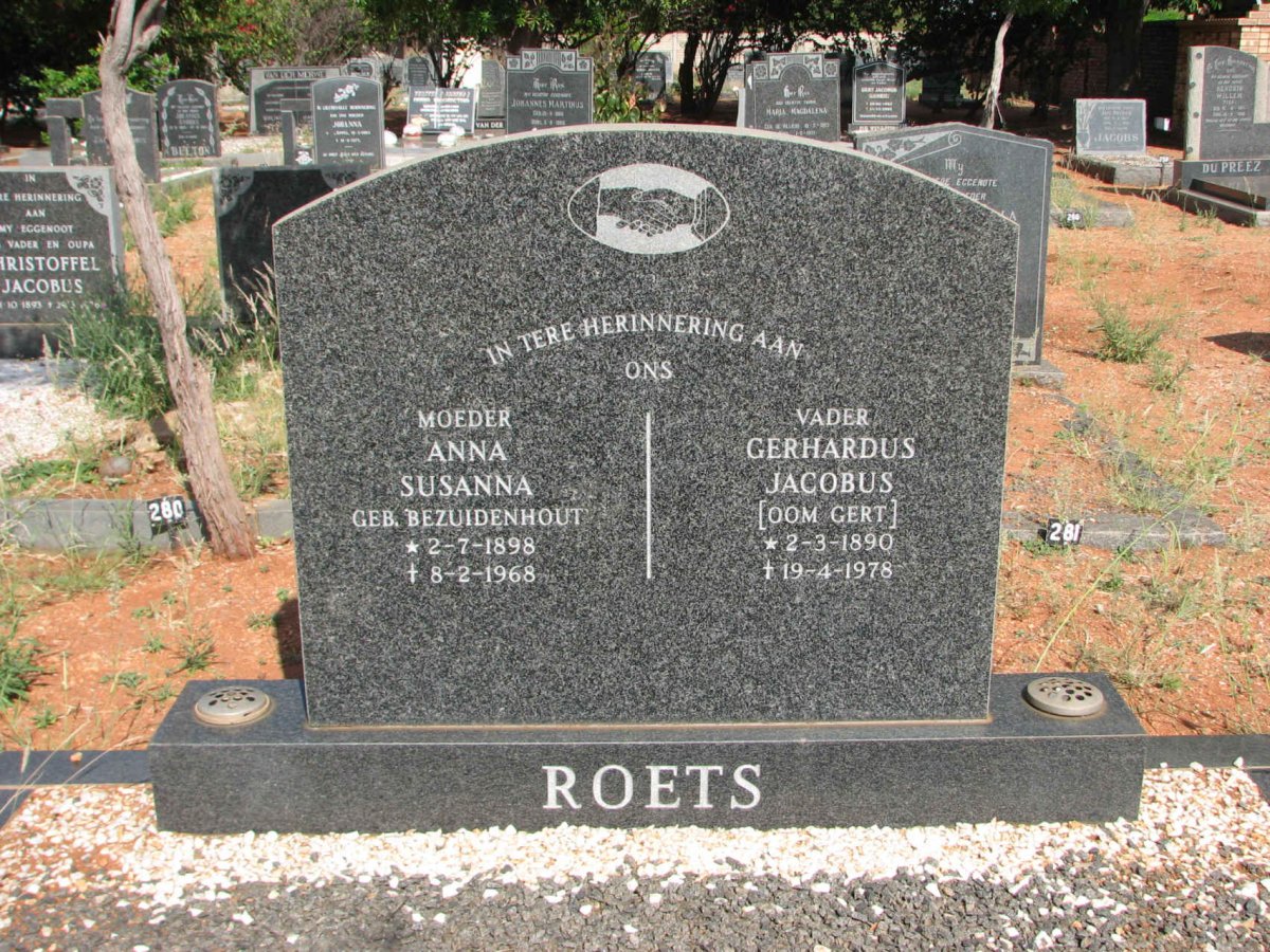 ROETS Gerhardus Jacobus 1890-1978 &amp; Anna Susanna BEZUIDENHOUT 1898-1968