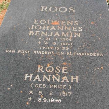 ROOS Lourens Johannes Benjamin 1906-1988 &amp; Rose Hannah PRICE 1917-1995