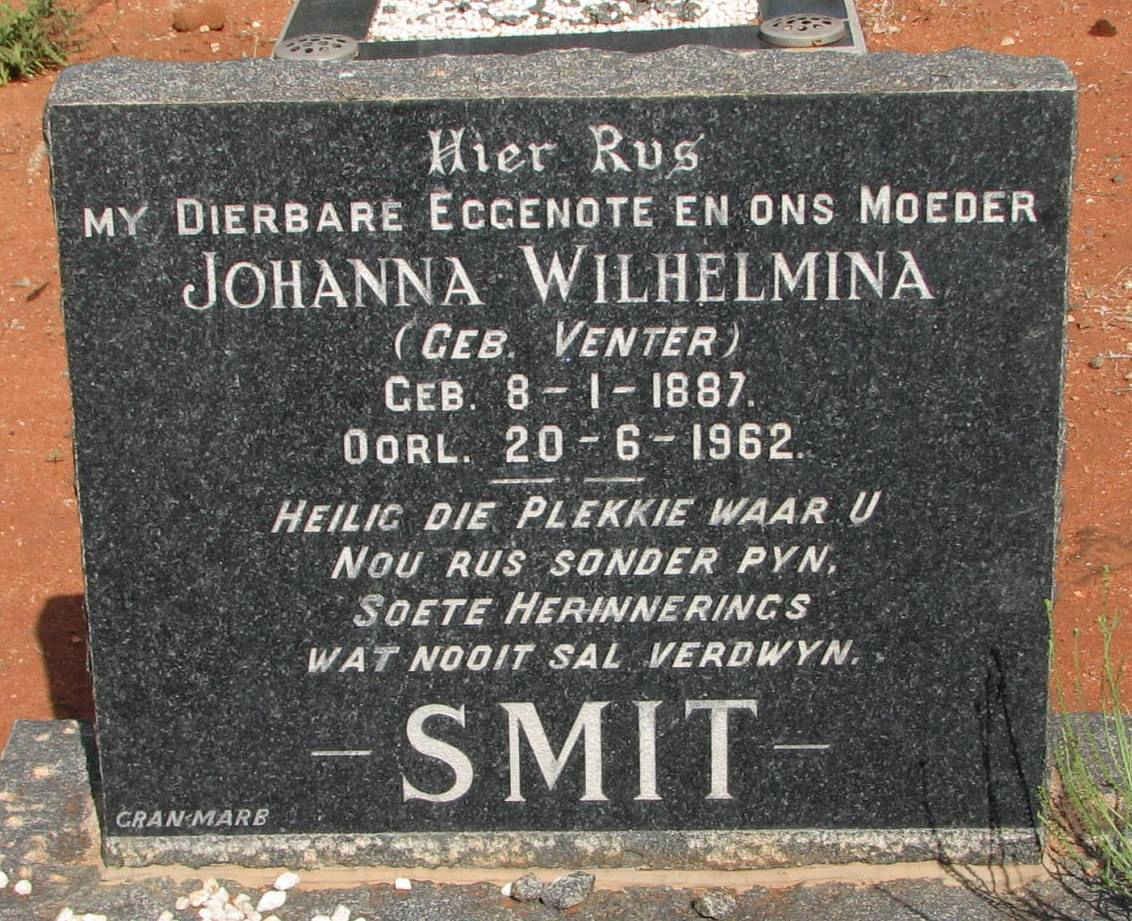 SMIT Johanna Wilhelmina nee VENTER 1887-1962