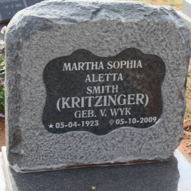 SMITH Martha Sophia Aletta voorheen KRITZINGER nee v WYK 1923-2009