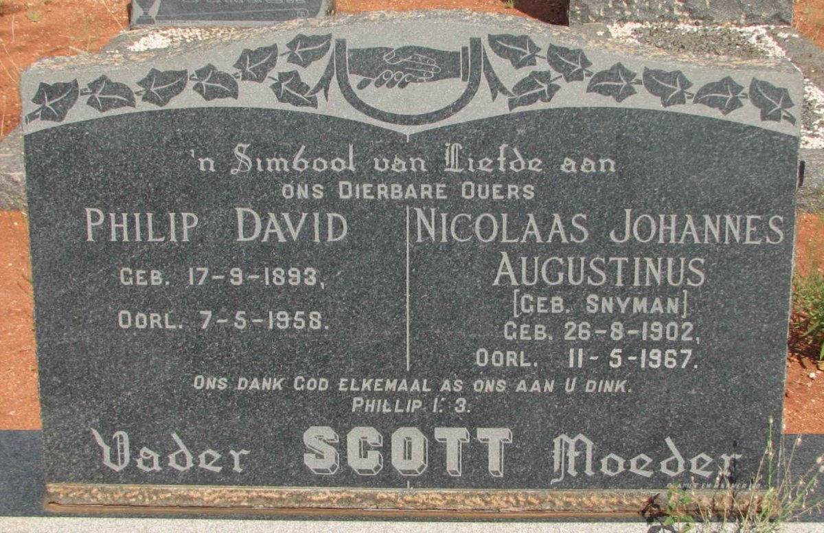 SCOTT Philip David 1893-1958 &amp; Nicolaas Johannes Augustinus SNYMAN 1902-1967