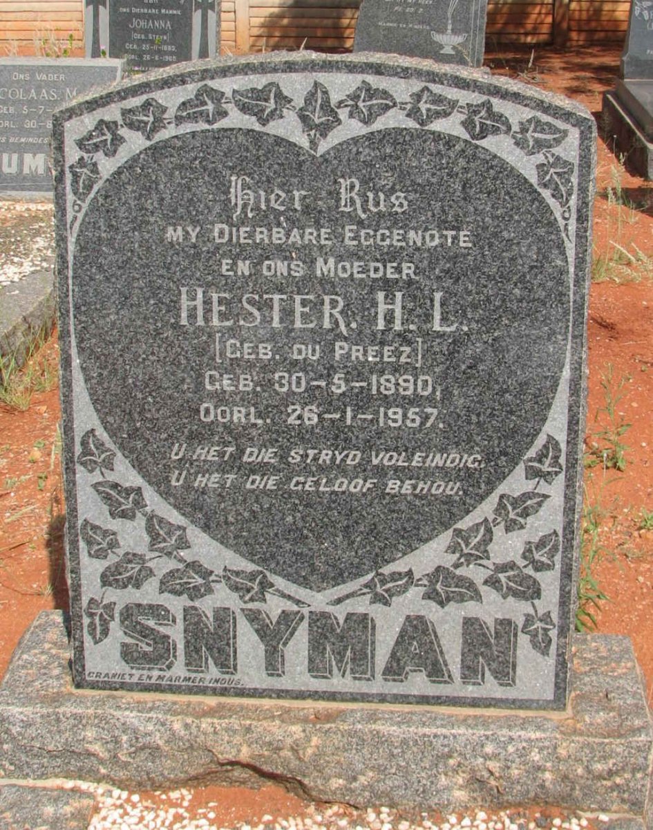 SNYMAN Hester H.L. nee DU PREEZ 1890-1957