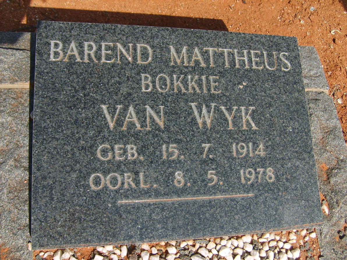 WYK Barend Mattheus, van 1914-1978