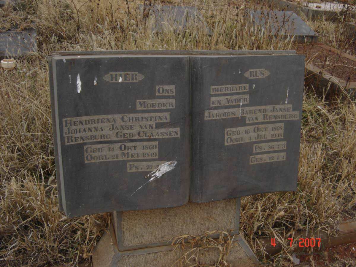 RENSBURG Jakobus Barend, Janse van 1868-1948 &amp; Hendriena Christina Johanna CLAASSEN 1869-1949