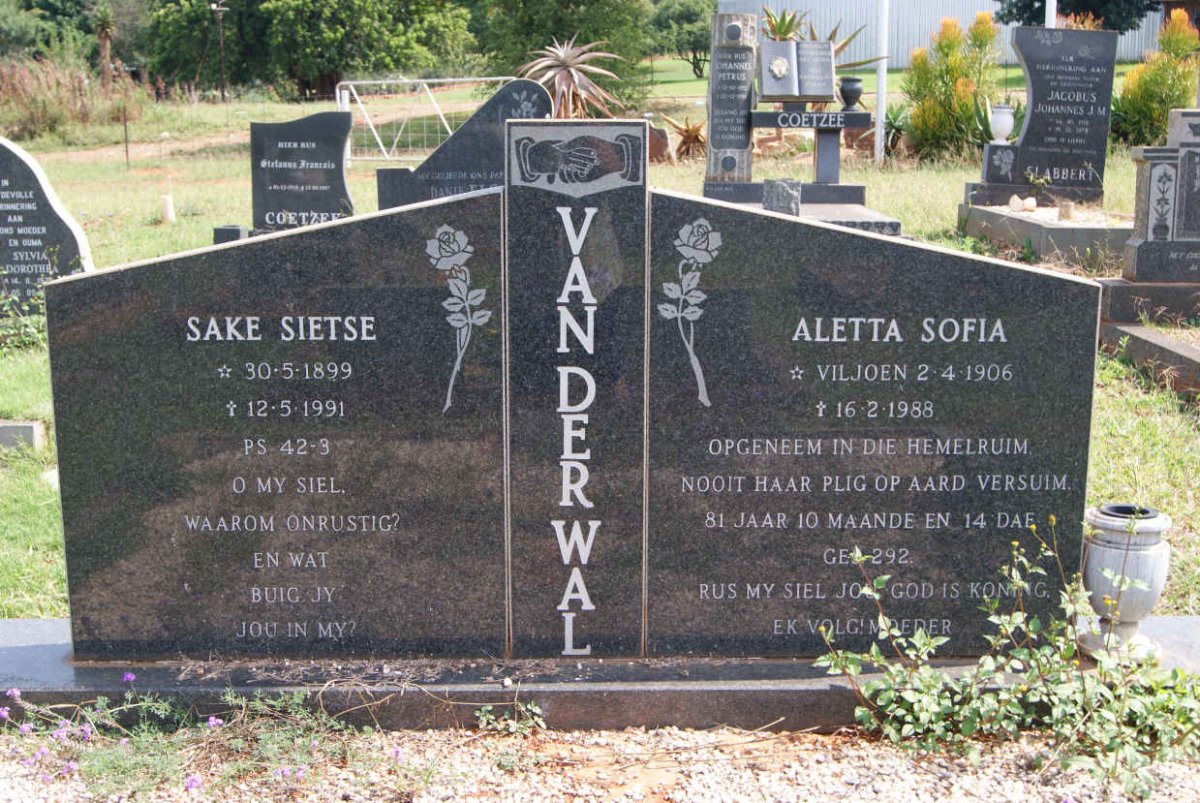 WAL Sake Sietse, van der 1899-1991 &amp; Aletta Sofia VILJOEN 1906-1988