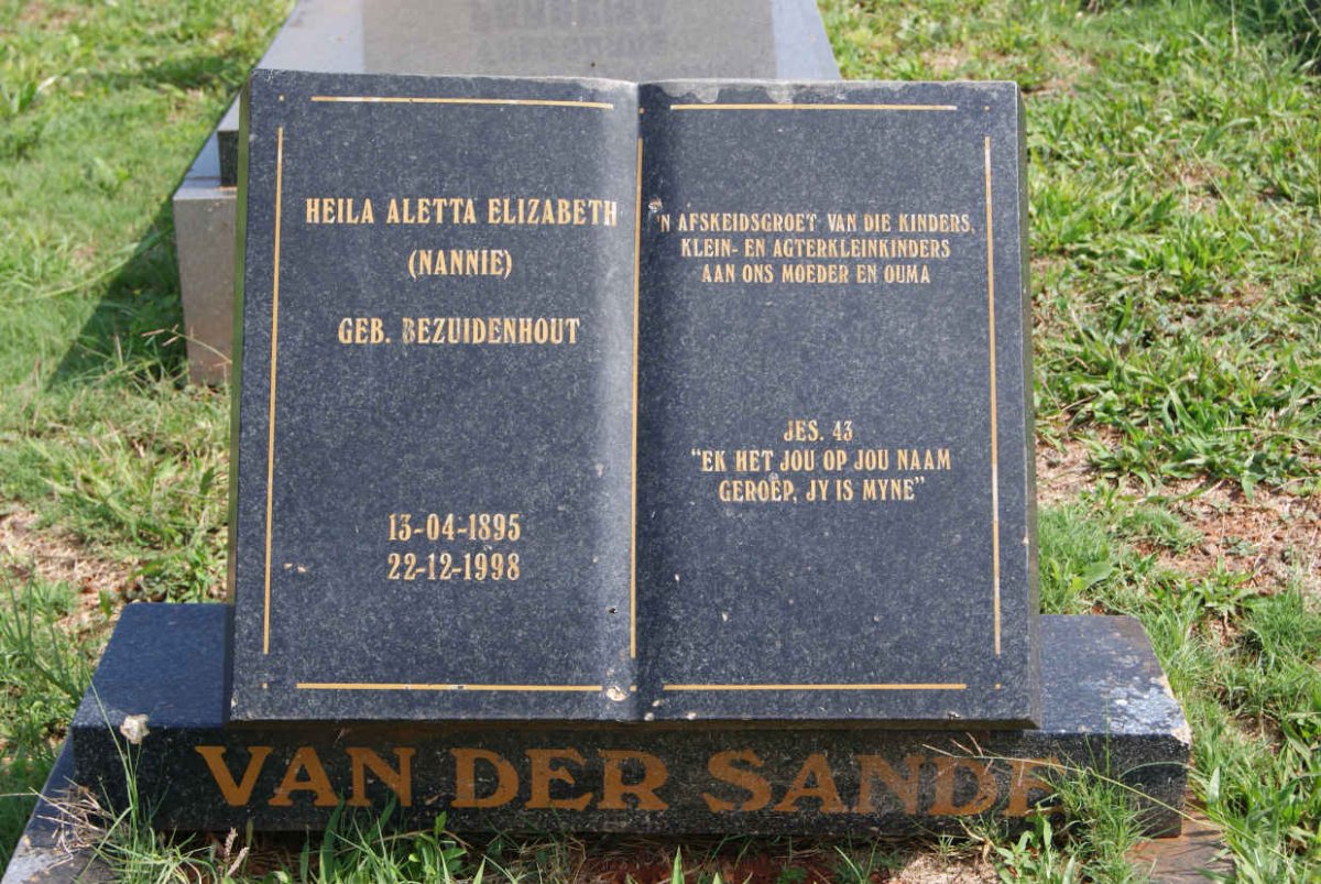 SANDE Heila Aletta Elizabeth, van der nee BEZUIDENHOUT 1895-1998