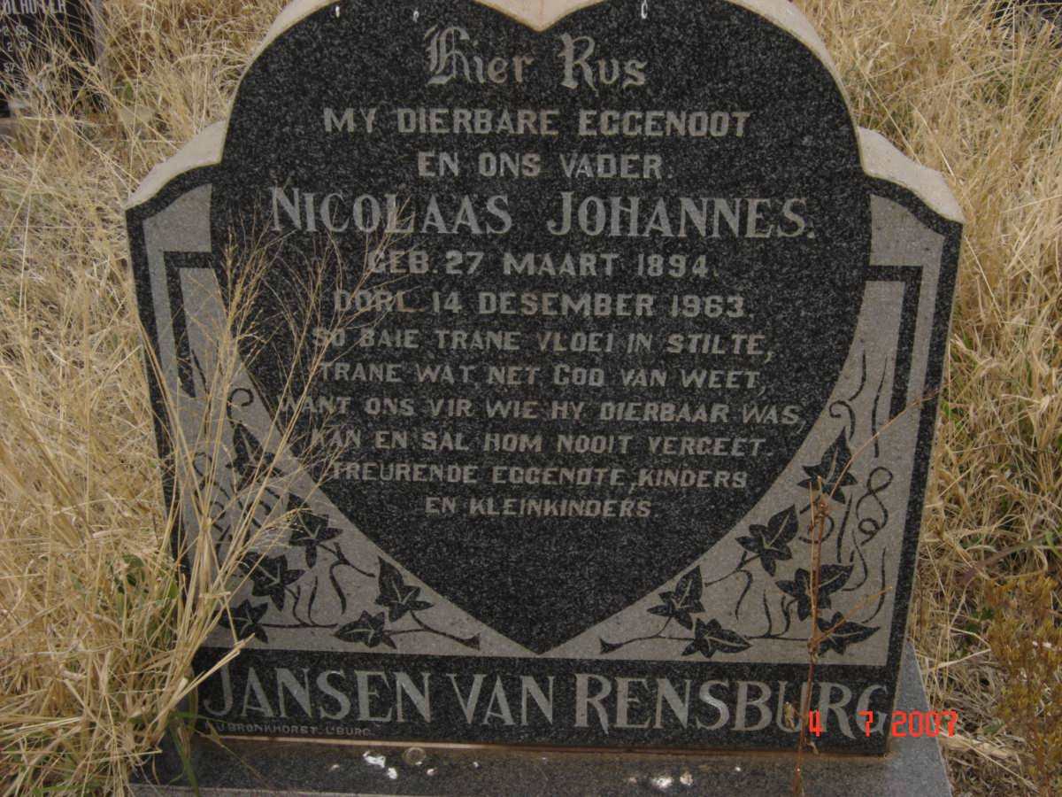 RENSBURG Nicolaas Johannes, Jansen van 1894-1963