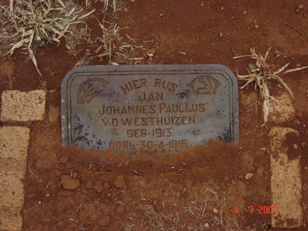 WESTHUIZEN  Jan Johannes Paullus, v.d. 1913-1916