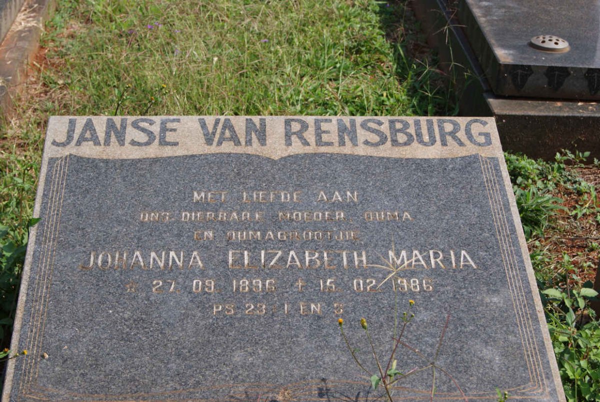 RENSBURG Johanna Elizabeth Maria, Janse van 1896-1986