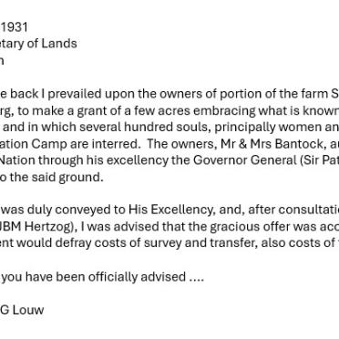 28. Donation of Bantock land for Concentration Camp