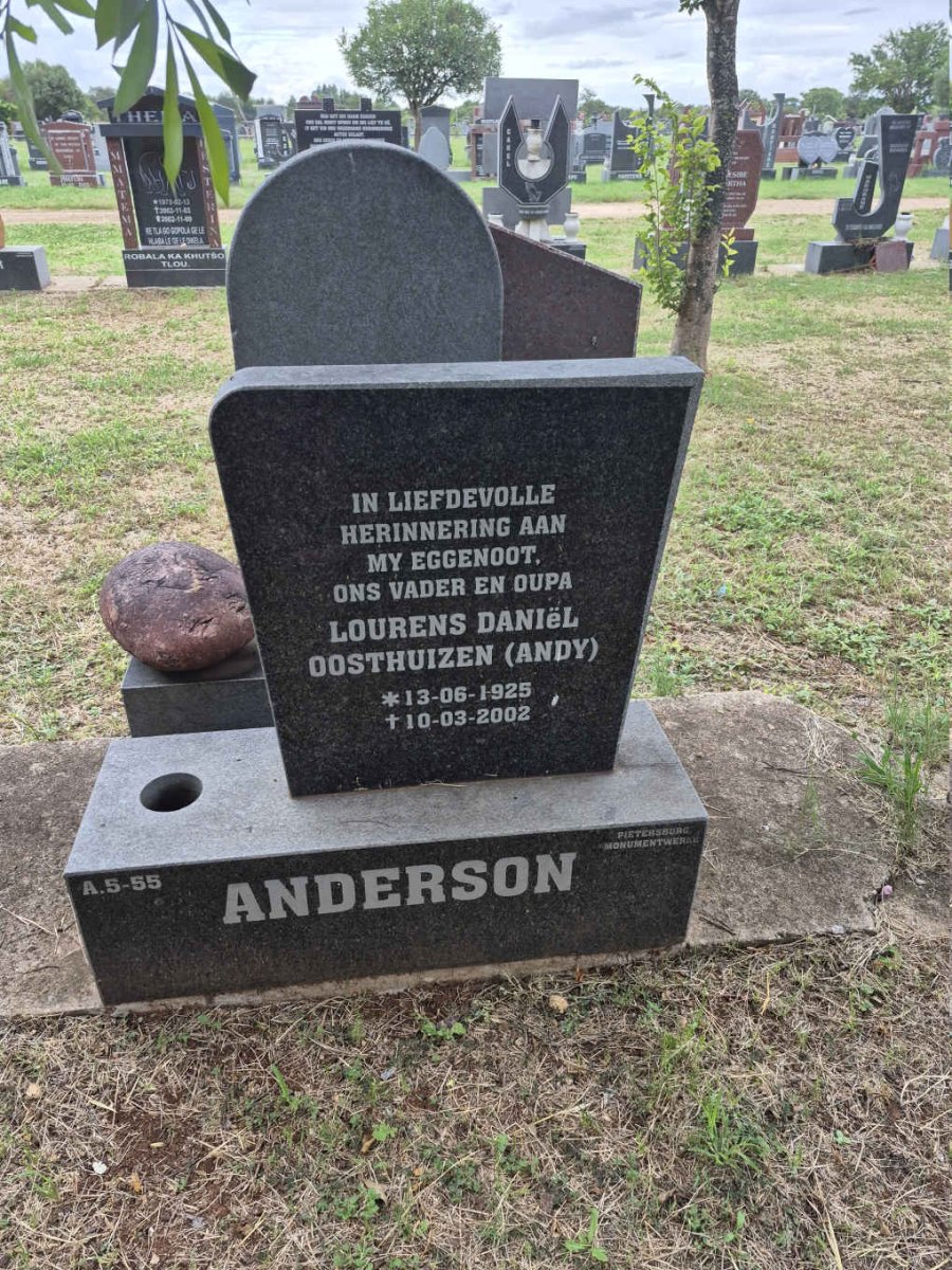 ANDERSON Lourens Daniel Oosthuizen 1925-2002 