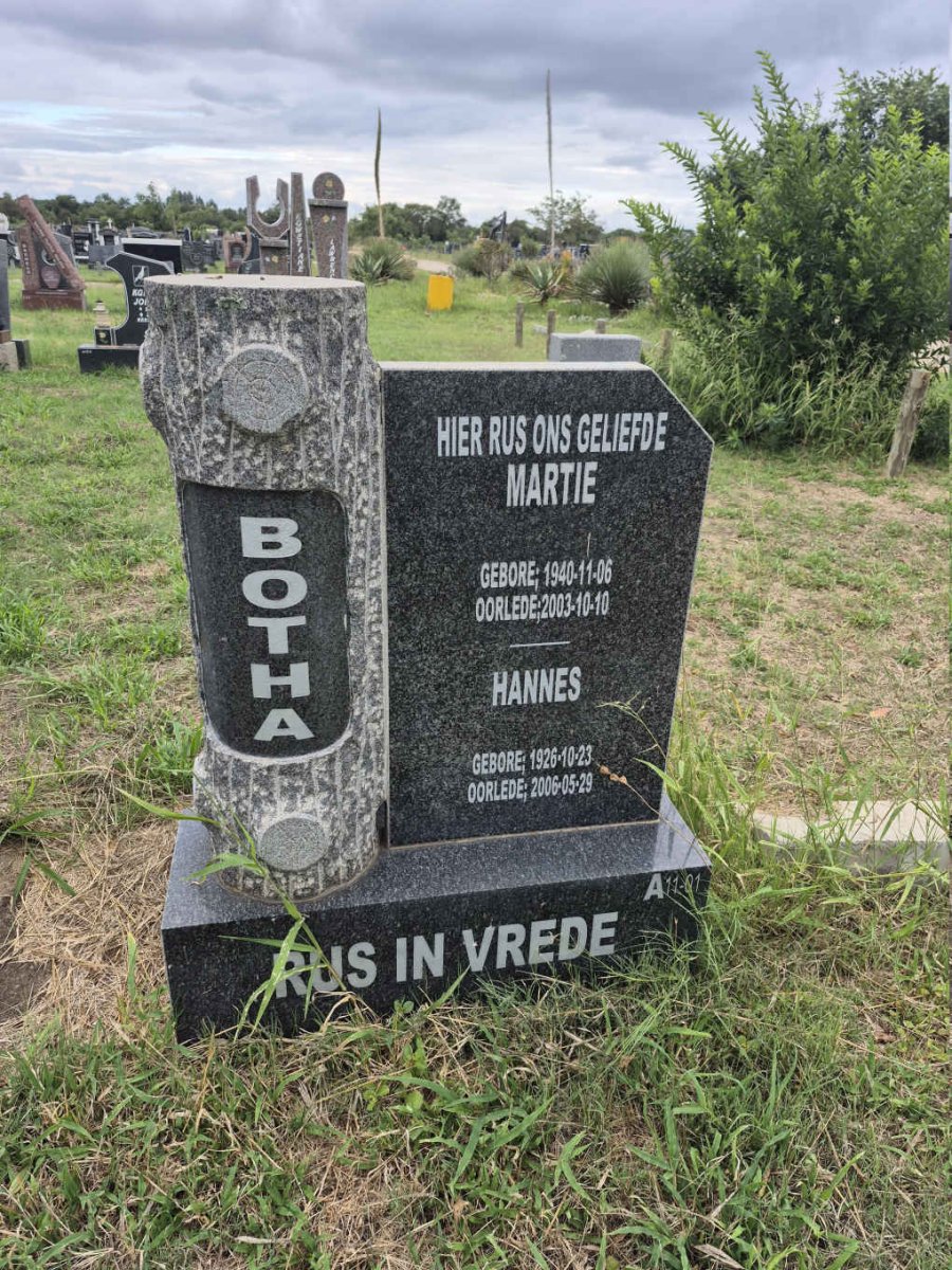BOTHA Hannes 1926-2006 & Martie 1940-2003
