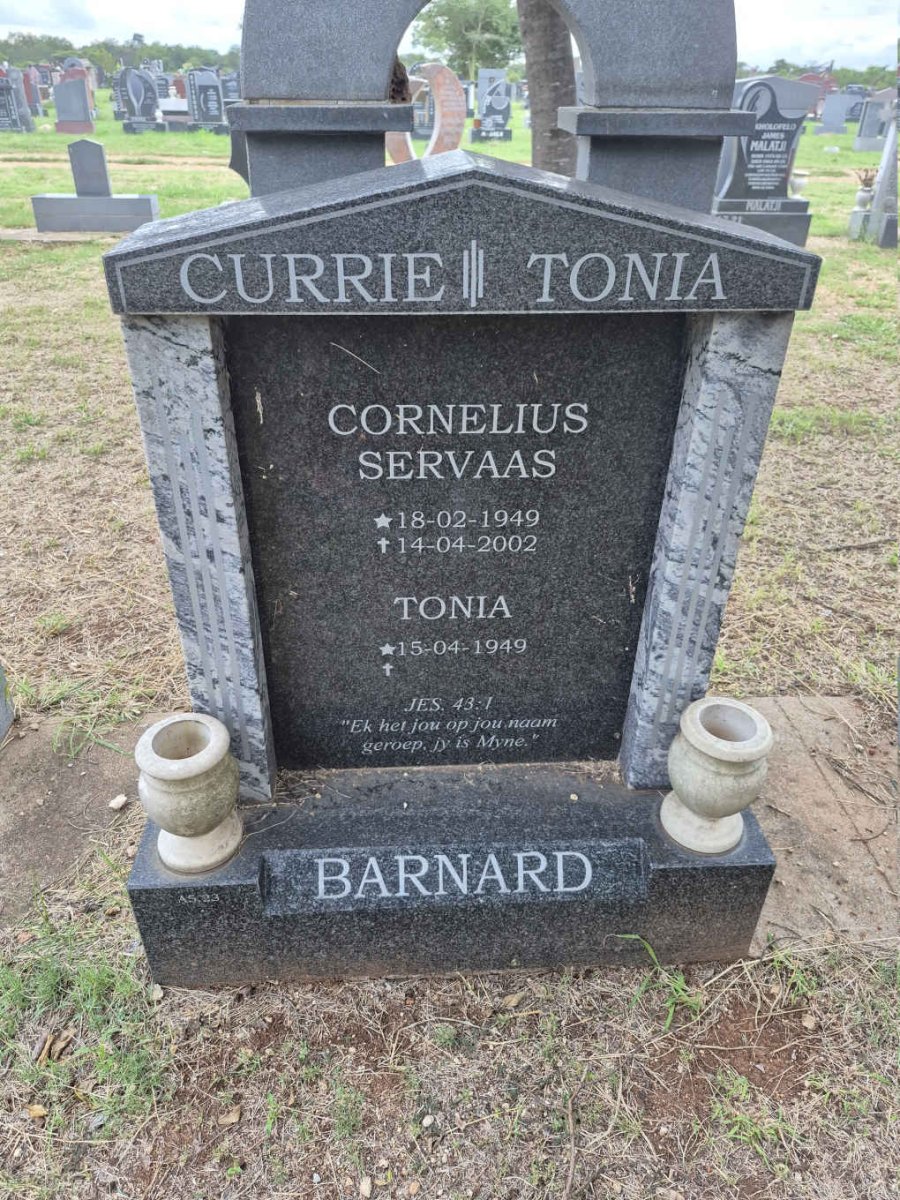 BARNARD Cornelius Servaas 1949-2002 & Tonia 1949-