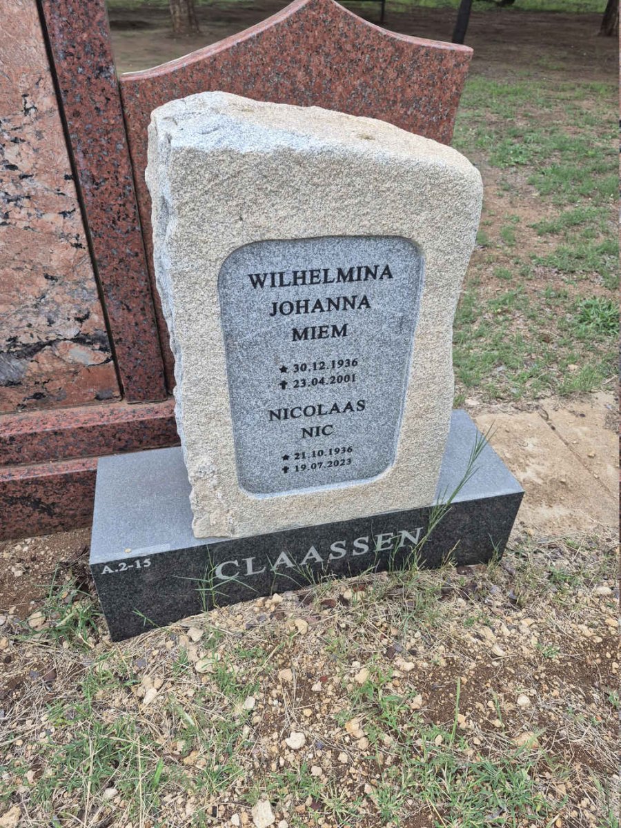 CLAASSEN Nicolaas 1936-2023 & Wilhelmina Johanna 1936-2001 