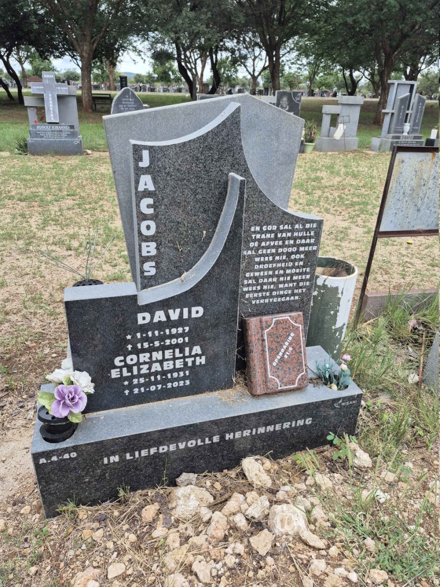 JACOBS David 1927-2001 & Cornelia Elizabeth 1931-2023