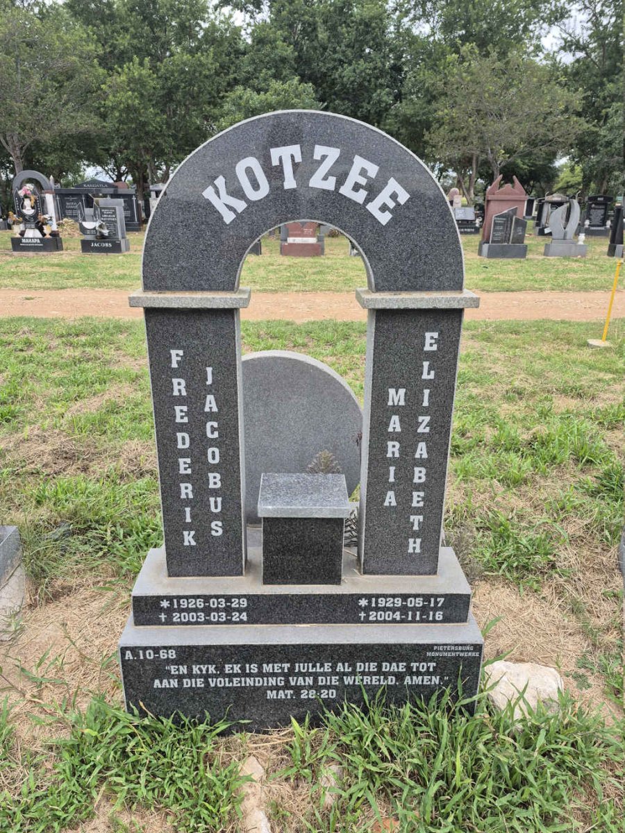 KOTZEE Frederik Jacobus 1926-2003 & Maria Elizabeth 1929-2004