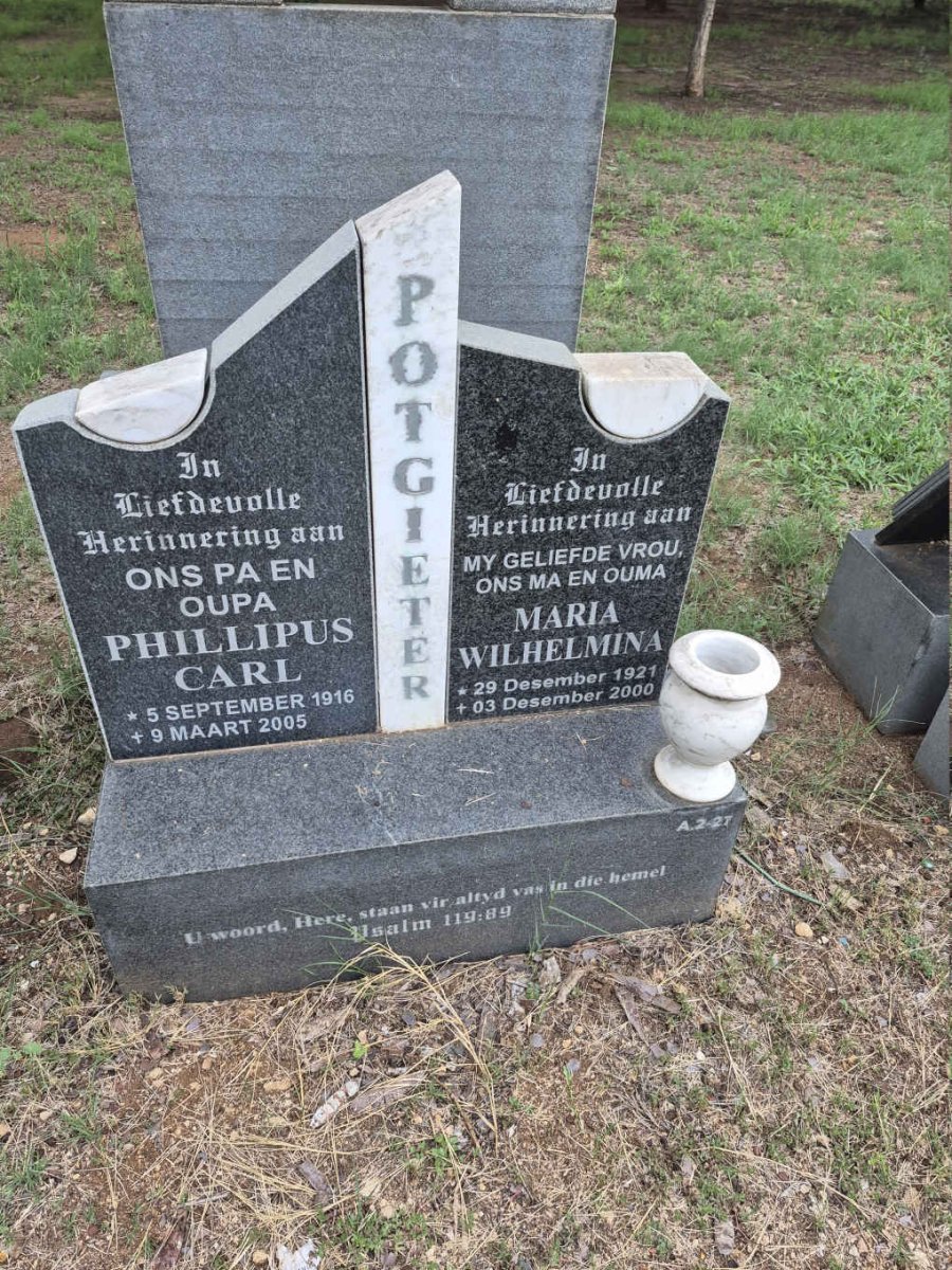 POTGIETER Phillipus Carl 1916-2005 & Maria Wilhelmina 1921-2000