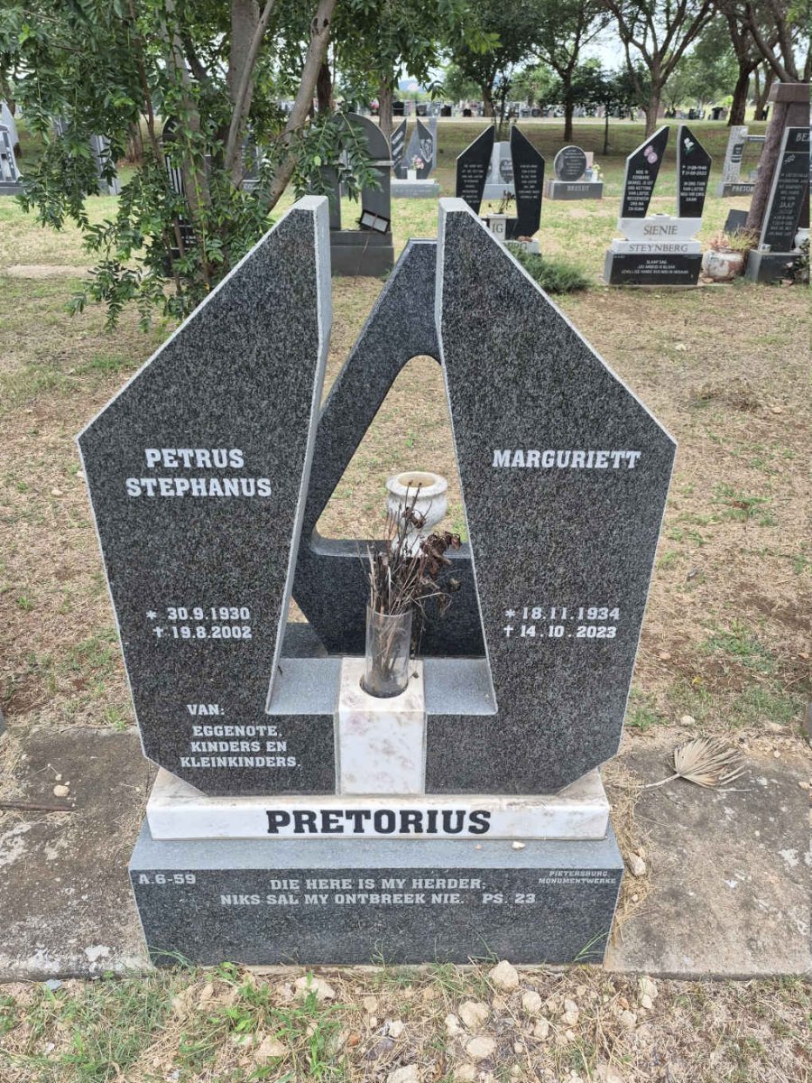 PRETORIUS Petrus Stephanus 1930-2002 & Marguriett 1934-2023
