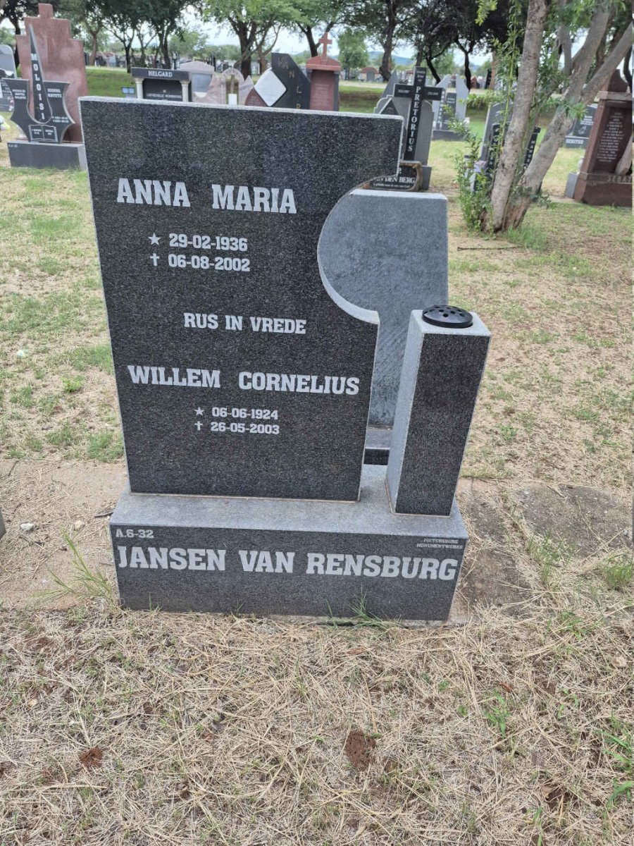 RENSBURG Willem Cornelius, Jansen van 1924-2003 & Anna Maria 1936-2002