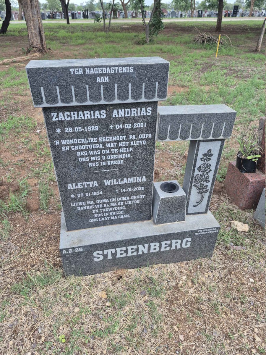 STEENBERG Zacharias Andrias 1929-2001 & Aletta Willamina 1934-2020