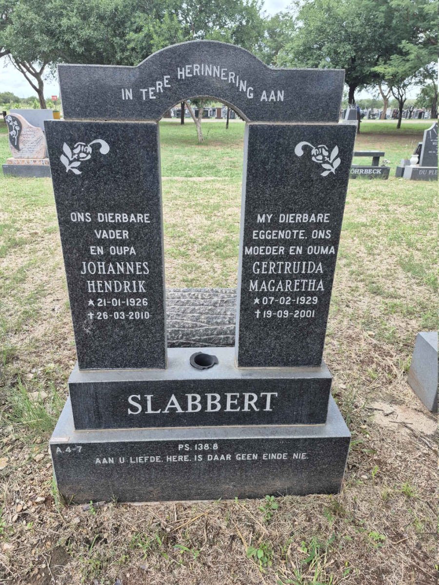 SLABBERT Johannes Hendrik 1926-2010 & Gertruida Magaretha 1929-2001